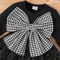 Baby Girl Houndstooth Bow Front Black Long-sleeve Glitter Mesh Dress Black image 3