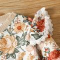 2pcs Baby Girl Cotton Ribbed Pants and Allover Floral Print Lace Ruffle Long-sleeve Pullover Set Apricot image 3