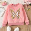 Kid Girl Butterfly Embroidered Sequin Fleece Sweatshirt Pink image 1