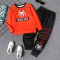 2pcs Kid Boy Spider Web Print Pullover Sweatshirt and Elasticized Pants Set Red image 1