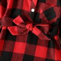Toddler Girl Classic Plaid Lapel Collar Button Design Dress redblack image 3