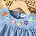 Toddler Girl Sweet Floral Embroidered Denim Long-sleeve Dress Blue image 3