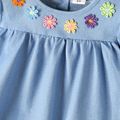 Toddler Girl Sweet Floral Embroidered Denim Long-sleeve Dress Blue image 4