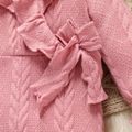 2pcs Baby Girl Pink Knitted Ruffle Trim Bow Front Long-sleeve Jumpsuit with Headband Set Pink image 4