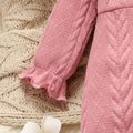 2pcs Baby Girl Pink Knitted Ruffle Trim Bow Front Long-sleeve Jumpsuit with Headband Set Pink image 3