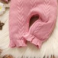 2pcs Baby Girl Pink Knitted Ruffle Trim Bow Front Long-sleeve Jumpsuit with Headband Set Pink image 5