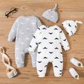 4-Pack Baby Boy 95% Cotton Long-sleeve Allover Mustache Print Jumpsuits with Hats Set Multi-color image 2