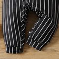 New Year 2pcs Baby Boy Letter Print Black Striped Faux-two Long-sleeve Jumpsuit with Hat Set BlackandWhite image 4