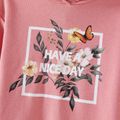 Mommy and Me Floral & Letter Print Pink Long-sleeve Hoodie Dress Burgundy