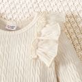 2pcs Baby Girl Solid Cable Knit Ruffle Trim Long-sleeve Romper and Pants Set White image 4