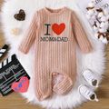 Baby Boy Letter & Heart Embroidered Cable Knit Long-sleeve Jumpsuit Pink image 1