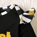 New Year Baby Girl Letter Print Striped Ruffle Trim Black Long-sleeve Jumpsuit BlackandWhite image 3