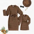 Mommy and Me Brown Plaid Mock Neck Long-sleeve Belted Pencil Dresses Brown image 1