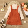 2pcs Baby Girl Solid Ribbed Turtleneck Long-sleeve Top and Corduroy Overall Dress Set Reddishbrown image 2