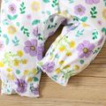 2pcs Baby Girl Purple Long-sleeve Faux-two Floral Print Button Jumpsuit with Headband Set Purple image 5