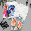 2pcs Kid Boy Painting Dinosaur Print Sweatshirt and Elasticized Pants Set White image 1