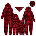 Christmas Family Matching Red Plaid Hooded Long-sleeve Thickened Polar Fleece Zipper Onesies Pajamas (Flame Resistant) redblack image 1