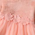 Toddler Girl Fleece Mesh Splice Mock Neck Floral Design Long-sleeve Pink Dress Pink image 4