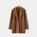 Mommy and Me Brown Lapel Collar Long-sleeve Thermal Sherpa Fleece Coat Brown image 2
