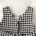 2pcs Baby Girl Solid Knitted Frill Neck Long-sleeve Top and Houndstooth Belted Tank Dress Set ColorBlock image 5