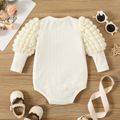 Baby Girl Solid Ribbed Spliced Gigot Sleeve Romper BlanchedAlmond image 3