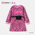Barbie Kid Girl Leopard Print/Colorblock Waist Bag Design Sweatshirt Dress Pink image 1