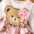 Toddler Girl Playful Faux-two Bear Print Bowknot Design Long-sleeve Dress Pink image 3