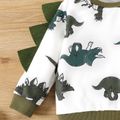 2pcs Baby Boy Allover Dinosaur Print Long-sleeve Sweatshirt and Solid Overalls Set Army green image 5