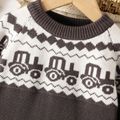 Toddler Boy Playful Vehicle Pattern Colorblock Sweater Dark Grey image 3