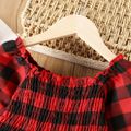 2pcs Toddler Girl Classic Plaid Smocked Blouse and Bowknot Design Cotton Pants Set Red image 3