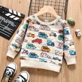 Toddler Boy Playful Vehicle Print Pullover Sweatshirt Beige