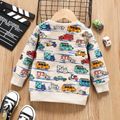 Toddler Boy Playful Vehicle Print Pullover Sweatshirt Beige