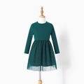 Mommy and Me 95% Cotton Rib Knit V Neck Long-sleeve Ruched Cut Out Bodycon/Mesh Dresses Green image 4