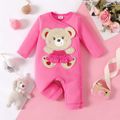 Baby Girl Bear Embroidered Long-sleeve Button Jumpsuit Peach image 1
