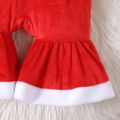 Christmas 2pcs Baby Girl Letter Embroidered Red Thermal Fuzzy Long-sleeve Bell Bottom Jumpsuit with Headband Set Red image 4