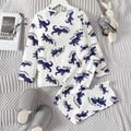2pcs Kid Boy Dinosaur Print Long-sleeve Tee and Pants Pajamas Sleepwear Set White image 5