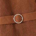 Kid Girl Solid Color Turtleneck Belted Longline Thick Knit Sweater Brown image 4