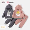 Looney Tunes 2pcs Baby Boy/Girl Animal Graphic Long-sleeve Ribbed Hoodie and Sweatpants Set Bluish Grey image 2