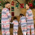 Christmas Family Matching Allover Print Long-sleeve Pajamas Sets (Flame Resistant) BLUEWHITE image 5