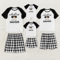Christmas Family Matching Short-sleeve Snowman & Letter Print Black Plaid Pajamas Sets (Flame Resistant) Black image 1
