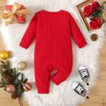 New Year Baby Boy/Girl Letter & Number Print Long-sleeve Ribbed Jumpsuit Red-2 image 3