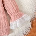 2pcs Baby Girl Pink Knitted Lace Bell Sleeve Top and Flared Pants Set Pink image 4