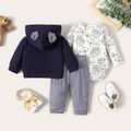 3-Pack Baby Boy/Girl 3D Ears Hoodie and Allover Bear Print Long-sleeve Romper with Striped Pants Set Blue image 2