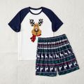 Christmas Family Matching Short-sleeve Deer Graphic Allover Print Pajamas Sets (Flame Resistant) blueblack image 2