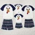 Christmas Family Matching Short-sleeve Deer Graphic Allover Print Pajamas Sets (Flame Resistant) blueblack image 1