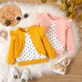 Baby Girl Polka Dots Faux-two Ribbed Ruffle Trim Long-sleeve Pullover yellowwhite image 2