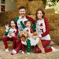 Christmas Family Matching Snowman & Letter Print Green and Red Plaid Raglan-sleeve Pajamas Sets (Flame Resistant) redblack image 5