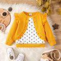 Baby Girl Polka Dots Faux-two Ribbed Ruffle Trim Long-sleeve Pullover yellowwhite image 1