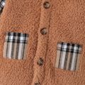 Baby Boy Plaid Long-sleeve Spliced Thermal Fuzzy Hooded Jumpsuit Apricot image 4