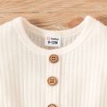 Baby Girl Button Front Solid Rib Knit Long-sleeve Dress Creamcolored image 3